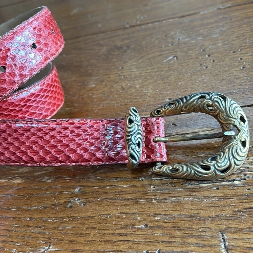 Carlisle Red Genuine Snake Belt Women’s Metal Filigree Buckle Size Medium